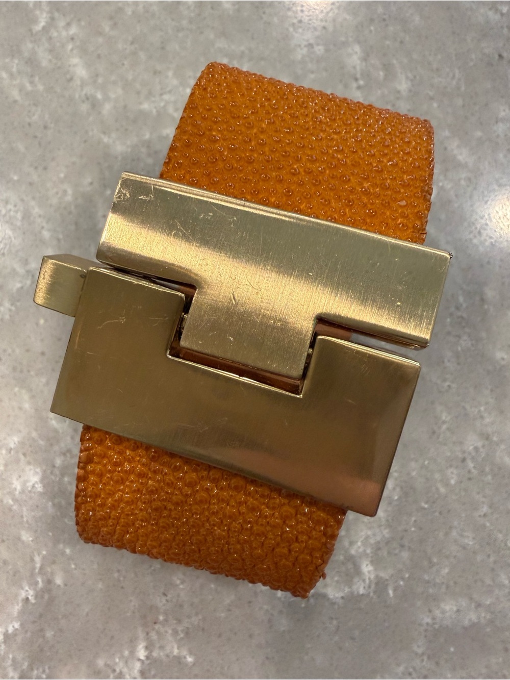 Leighelena Genuine Stingray Leather Cuff Bracelet Orange Gold Made USA
